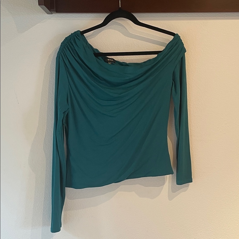 AFRM NWOT Bria Top, Off-Shoulder Ruched Asymmetrical Blouse, Teal, Size XL